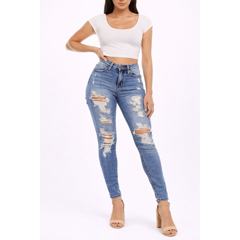 ⭐ Wax Brand Women’s Distressed Skinny Jeans Size 7/28 Blue Stretch Denim